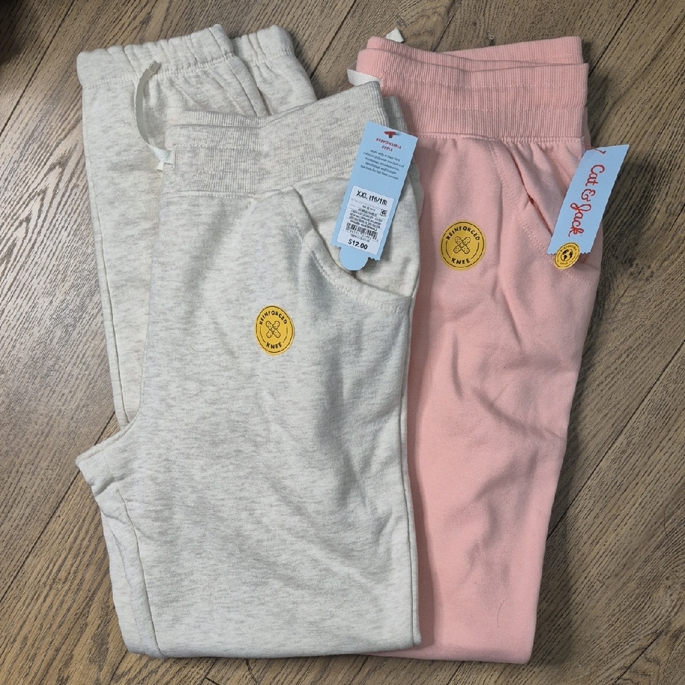 Cat & Jack Kids' Pink and Cream Joggers - 2 Pairs NWT!